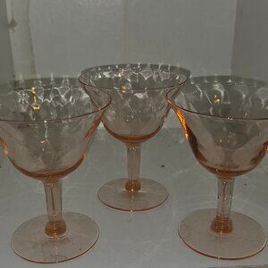 3- Tiffin Pink Diamond Optic Depression Glass 4 3/8” Sherbet Champagne Glasses